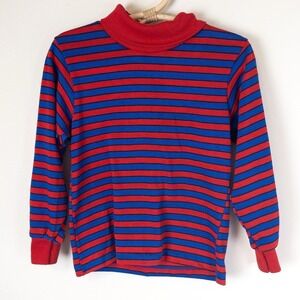 Vintage 90s Dune Road Striped Turtle Neck Shirt Kids Size 5 Red Blue Made in USA